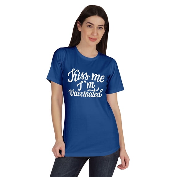 Inkmeso Kiss Me I'm Vaccinated Funny Pro Vaccine Crew Neck T-shirt For Women's-NM