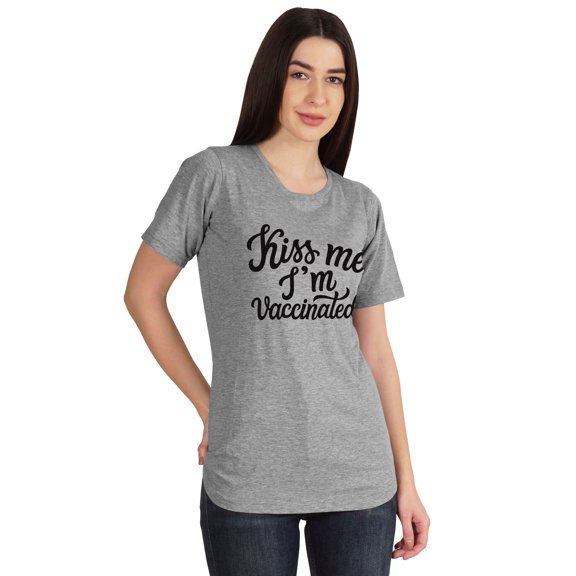Inkmeso Kiss Me I'm Vaccinated Funny Pro Vaccine Crew Neck T-shirt For Women's-S7