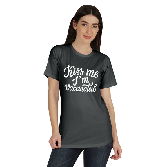Inkmeso Kiss Me I'm Vaccinated Funny Pro Vaccine Crew Neck T-shirt For Women's-WG