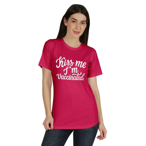 Inkmeso Kiss Me I'm Vaccinated Funny Pro Vaccine Crew Neck T-shirt For Women's-WQ