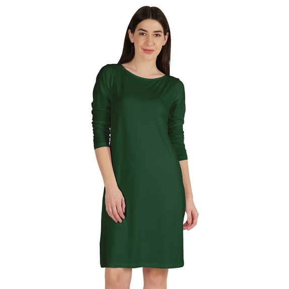 Inkmeso Knee Length Plain Dress Long Sleeve Boat Neck Tshirt Dress For Women