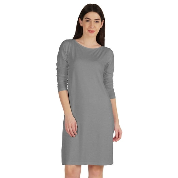 Inkmeso Knee Length Plain Dress Long Sleeve Boat Neck Tshirt Dress For Women