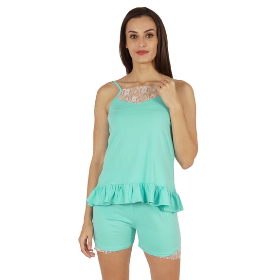 Inkmeso Lingerie Lace Cami Sleepwear Shorts Set For Womens Spaghetti Strap Nightwear 2 Pcs Sets