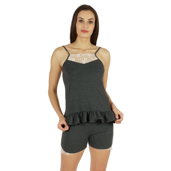 Inkmeso Lingerie Lace Cami Sleepwear Shorts Set For Womens Spaghetti Strap Nightwear 2 Pcs Sets