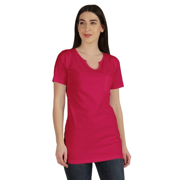 Inkmeso Long Length Notch Neck Top For Women Basic Cotton Tee Shirt w/ Pocket Patch Legging Top