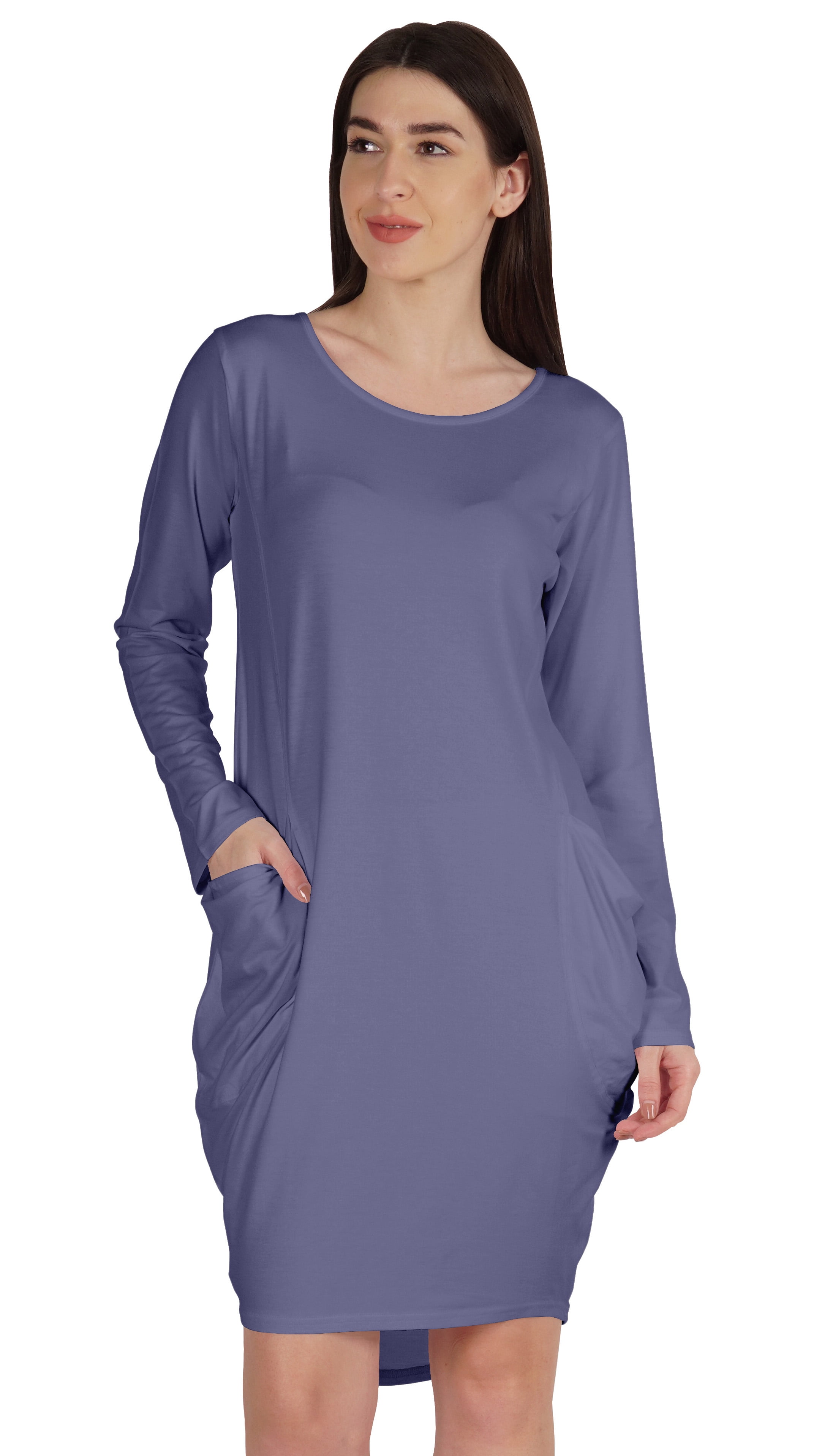 Inkmeso Long Sleeve Midi Tshirt Dress With Pockets Plus Size High Low Baggy Jersey  Dress - Walmart.com