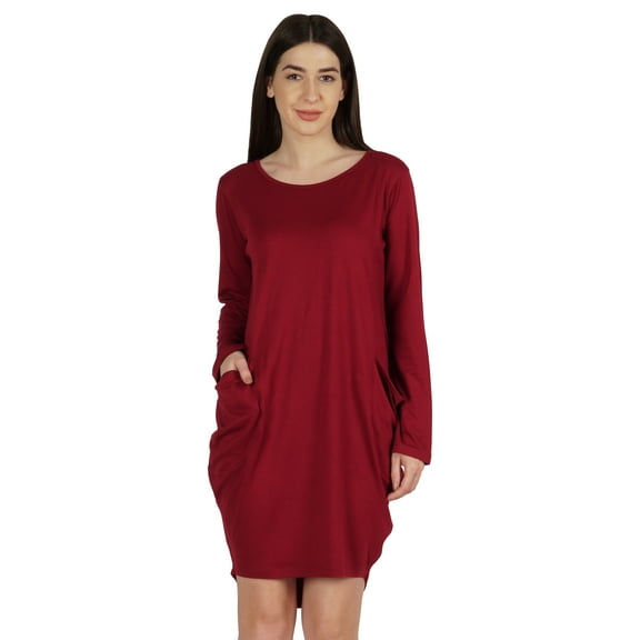 Inkmeso Long Sleeve Midi Tshirt Dress With Pockets Plus Size High Low Baggy Jersey Dress
