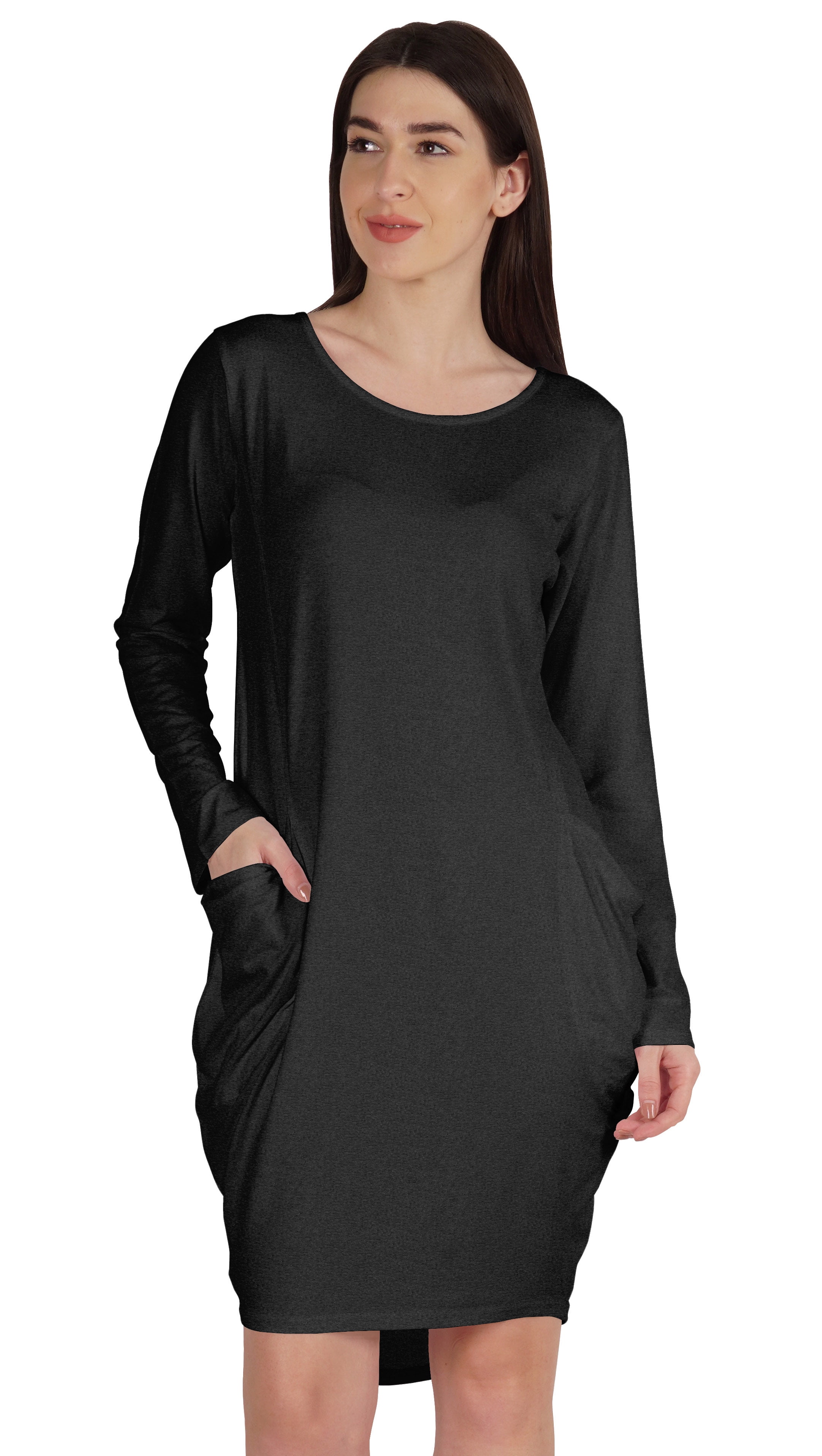 Inkmeso Long Sleeve Midi Tshirt Dress With Pockets Plus Size High Low Baggy Jersey  Dress - Walmart.com