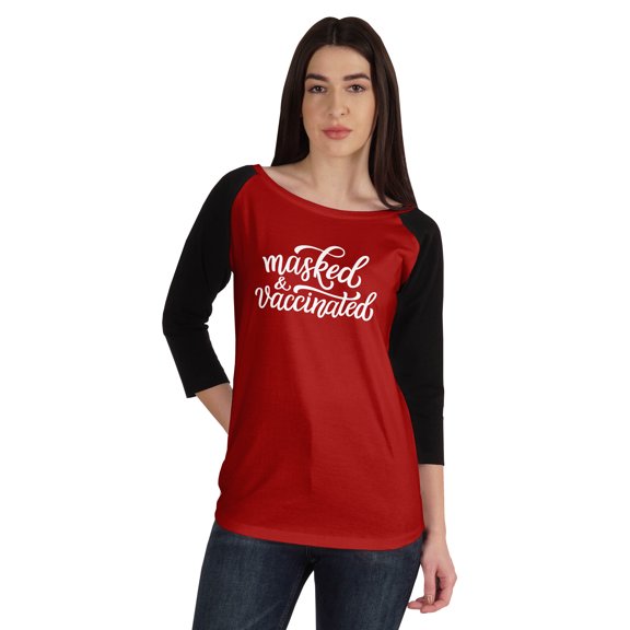 Inkmeso Masked & Vaccinated Funny Pro-Vaccine Boat Neck T-shirt For Womens