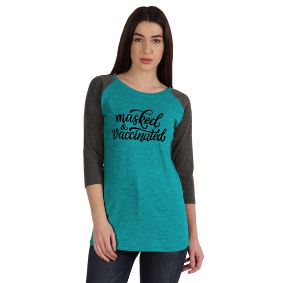 Inkmeso Masked & Vaccinated Funny Pro-Vaccine Boat Neck T-shirt For Womens