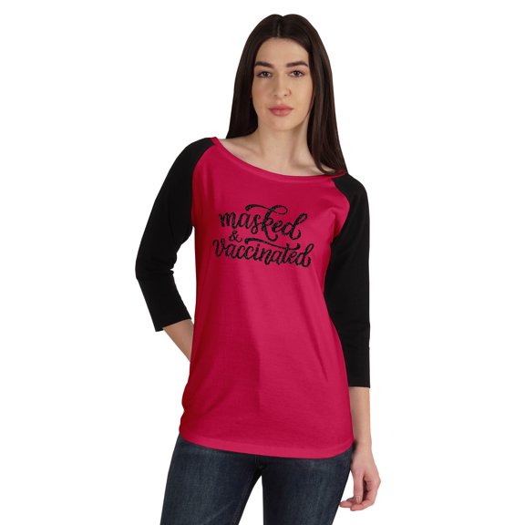 Inkmeso Masked & Vaccinated Graphic Tshirt Funny Pro-Vaccine Women Top Shirt