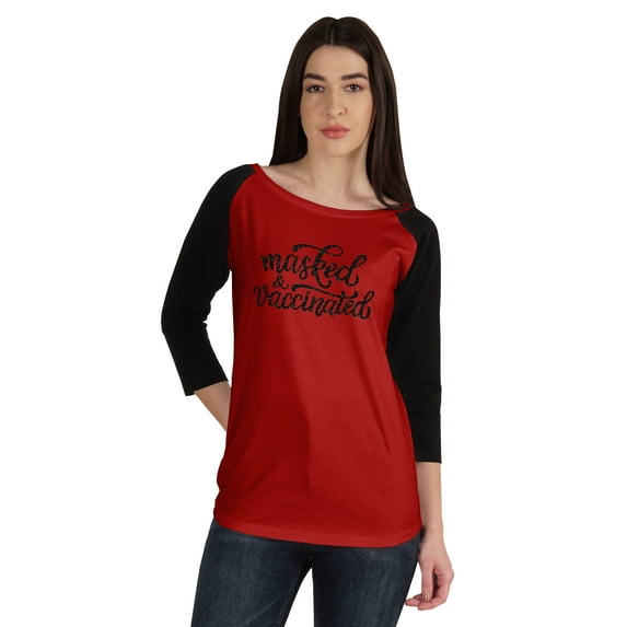 Inkmeso Masked & Vaccinated Graphic Tshirt Funny Pro-Vaccine Women Top Shirt