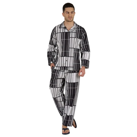 Inkmeso Men's Cotton PJs Printed Sleepwear Lounge Wear Top & Bottom Pajama Set