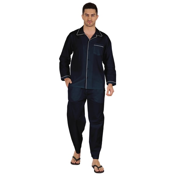 Inkmeso Men's Cotton PJs Solid Sleepwear Lounge Wear Top & Bottom Pajama Set