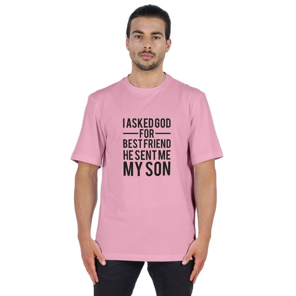 Inkmeso Men's Graphic Printed I Asked God For Best Friend He Sent Me My Son Tshirt Crew Neck Tee For Father Son Love