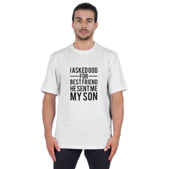 Inkmeso Men's Graphic Printed I Asked God For Best Friend He Sent Me My Son Tshirt Crew Neck Tee For Father Son Love