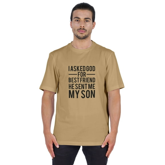 Inkmeso Men's Graphic Printed I Asked God For Best Friend He Sent Me My Son Tshirt Crew Neck Tee For Father Son Love