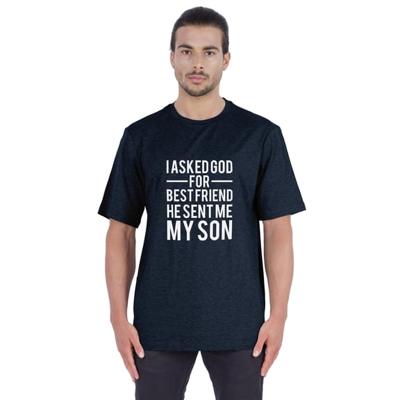 Inkmeso Men's Graphic Printed I Asked God For Best Friend He Sent Me My Son Tshirt Crew Neck Tee For Father Son Love