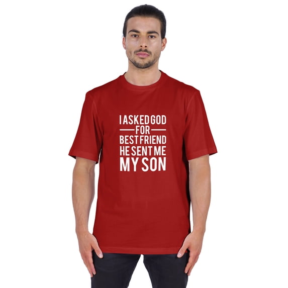 Inkmeso Men's Graphic Printed I Asked God For Best Friend He Sent Me My Son Tshirt Crew Neck Tee For Father Son Love