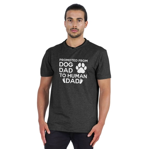 Inkmeso Men's "Promoted From Dog Dad To Human Dad"Graphic Quote Tshirt For Pregnancy Announcement Jersey Shirt