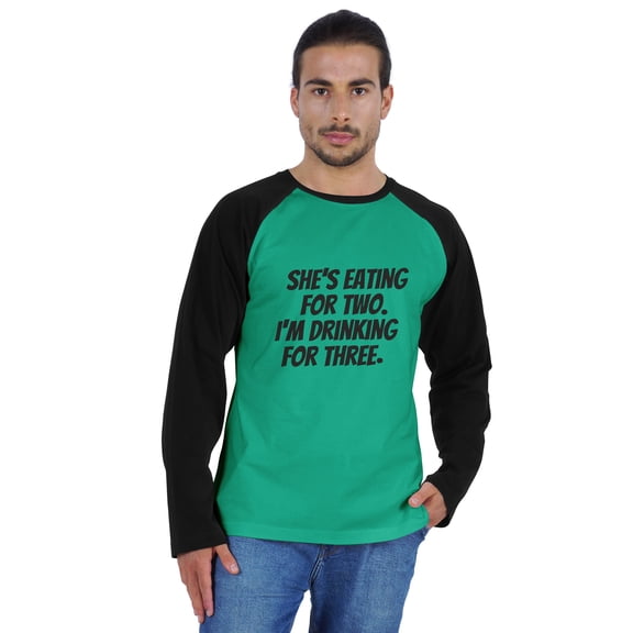 Inkmeso Men's Quote Tshirt She Eating For Two. I™m Drinking For Three. Graphic Tshirt For Pregnancy Announcement
