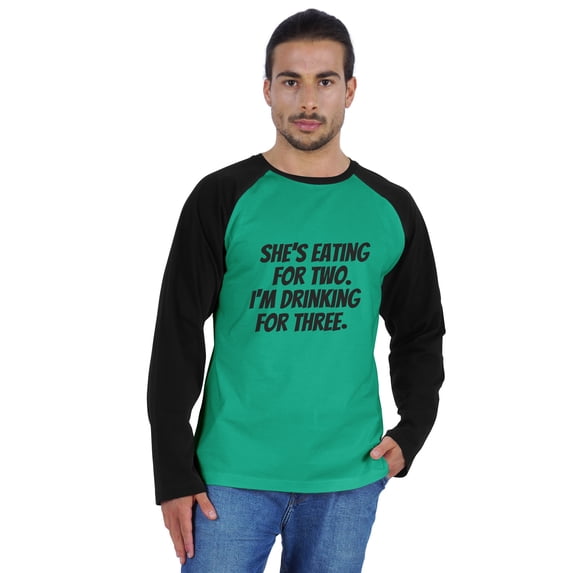 Inkmeso Men's Quote Tshirt She Eating For Two. I™m Drinking For Three. Graphic Tshirt For Pregnancy Announcement