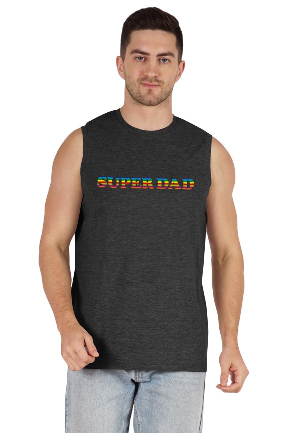 Men's Tshirt Printed Graphic "Super Dad" Tshirt For Best Daddy Round Neck Cotton Jersey Shirt