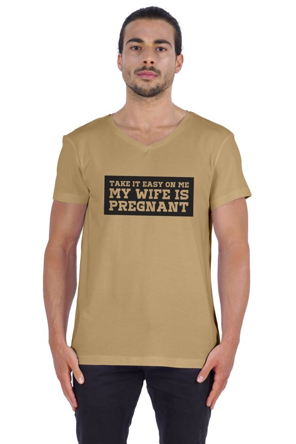 Men's Tshirt Take It Easy On Me My Wife Is Pregnant Pregnancy Announcement Jersey Tee Shirt For Daddy