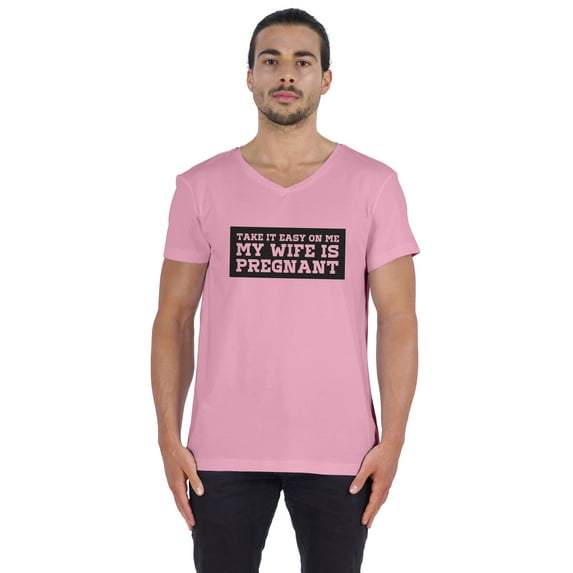 Inkmeso Men's Tshirt Take It Easy On Me My Wife Is Pregnant Pregnancy Announcement Jersey Tee Shirt For Daddy