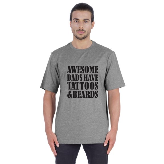 Inkmeso Mens Graphic Tshirt "Awesome Dads Have Tattoos & Beards" Crew Neck Tee Shirt For Dad