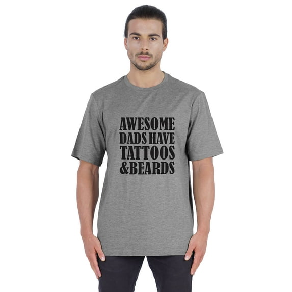 Inkmeso Mens Graphic Tshirt "Awesome Dads Have Tattoos & Beards" Crew Neck Tee Shirt For Dad
