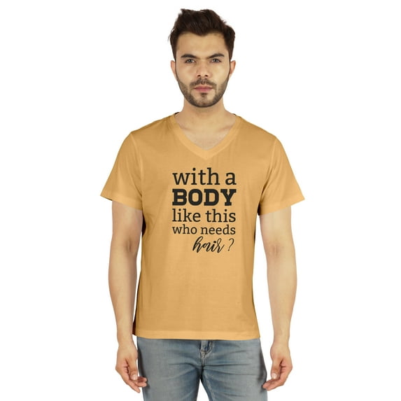 Inkmeso Mens Tshirt With A Body Like This Who Needs Hair ? Graphic Tshirt For Daddy's Gift Tee Shirt For Funny Balding Tee