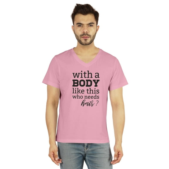 Inkmeso Mens Tshirt With A Body Like This Who Needs Hair ? Graphic Tshirt For Daddy's Gift Tee Shirt For Funny Balding Tee