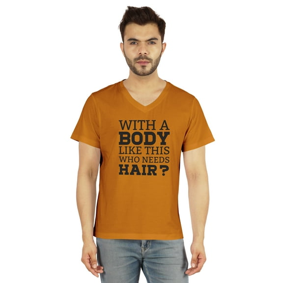 Inkmeso Mens Tshirt With A Body Like This Who Needs Hair ? Tshirt For Daddys Gift Tee Shirt For Funny Balding Dad Tee
