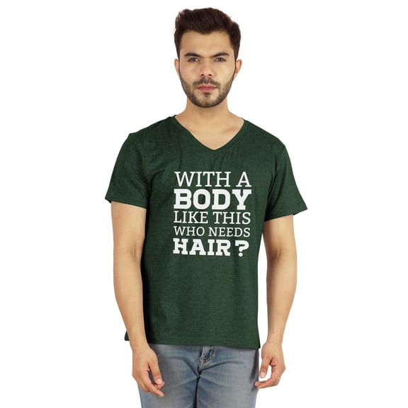 Inkmeso Mens Tshirt With A Body Like This Who Needs Hair ? Tshirt For Daddys Gift Tee Shirt For Funny Balding Dad Tee