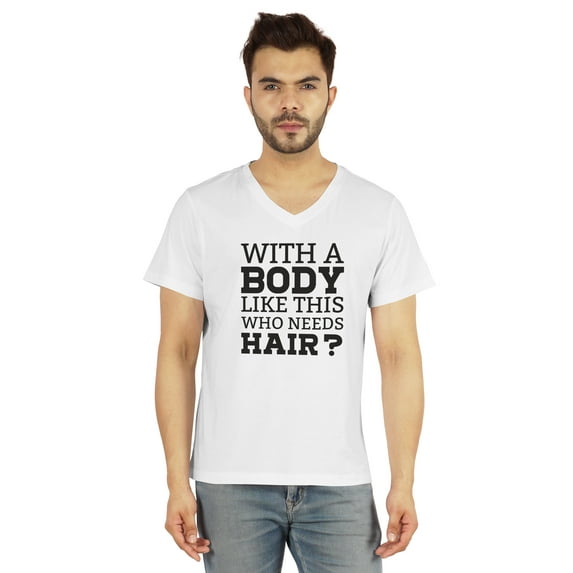 Inkmeso Mens Tshirt With A Body Like This Who Needs Hair ? Tshirt For Daddys Gift Tee Shirt For Funny Balding Dad Tee