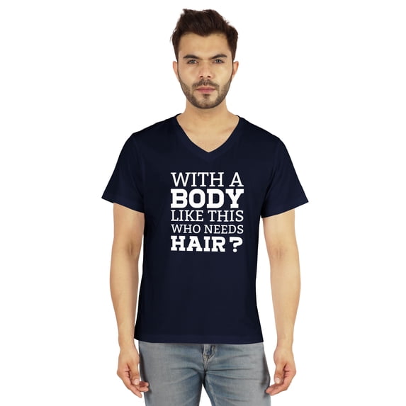 Inkmeso Mens Tshirt With A Body Like This Who Needs Hair ? Tshirt For Daddys Gift Tee Shirt For Funny Balding Dad Tee