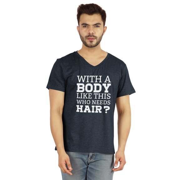 Inkmeso Mens Tshirt With A Body Like This Who Needs Hair ? Tshirt For Daddys Gift Tee Shirt For Funny Balding Dad Tee
