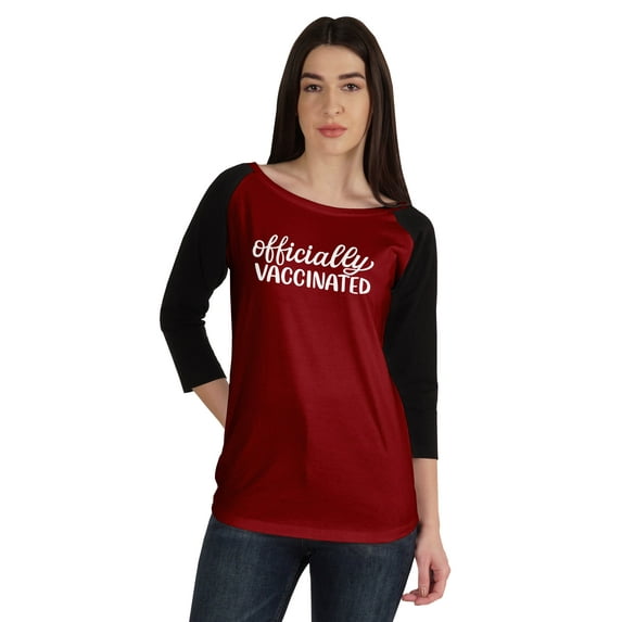 Inkmeso Officially Vaccinated Funny Pro-Vaccine Boat Neck T-shirt For Womens