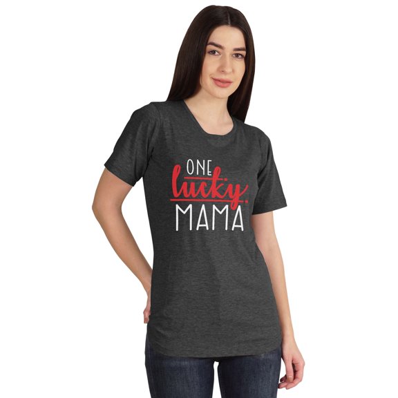 Inkmeso One Lucky Mama Graphic Tshirt Short Sleeve Cotton Tee Casual Blouse