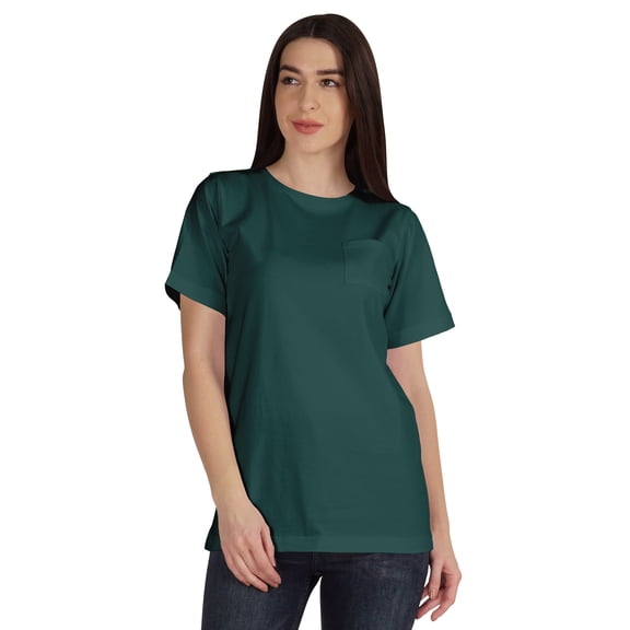Inkmeso Plain Basic T-shirt With Patch Pocket Crew Neck Long Tee Top For Women