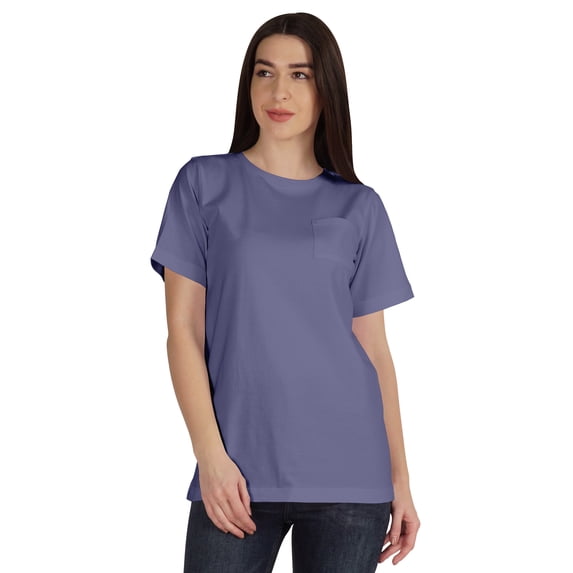 Inkmeso Plain Basic T-shirt With Patch Pocket Crew Neck Long Tee Top For Women