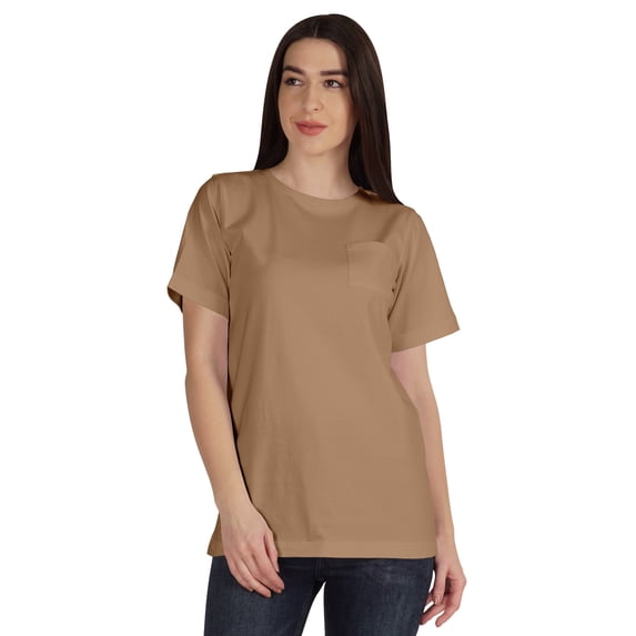 Inkmeso Plain Basic T-shirt With Patch Pocket Crew Neck Long Tee Top For Women