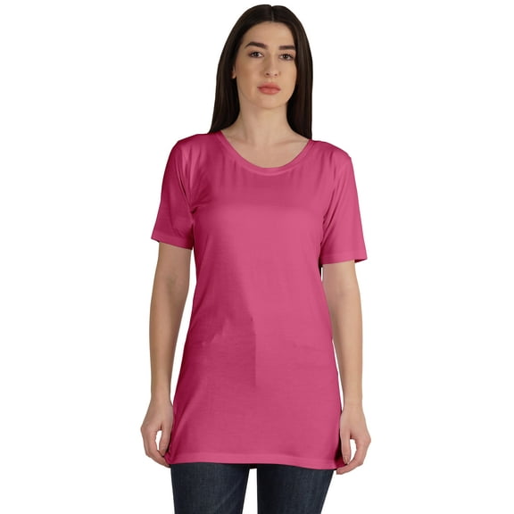 Inkmeso Plain Basic Tshirt Long Length Tee Short Sleeve Workout Top For Women