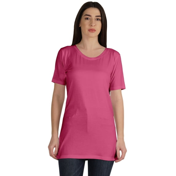 Inkmeso Plain Basic Tshirt Long Length Tee Short Sleeve Workout Top For Women