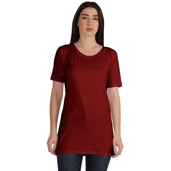 Inkmeso Plain Basic Tshirt Long Length Tee Short Sleeve Workout Top For Women