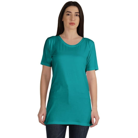Inkmeso Plain Basic Tshirt Long Length Tee Short Sleeve Workout Top For Women