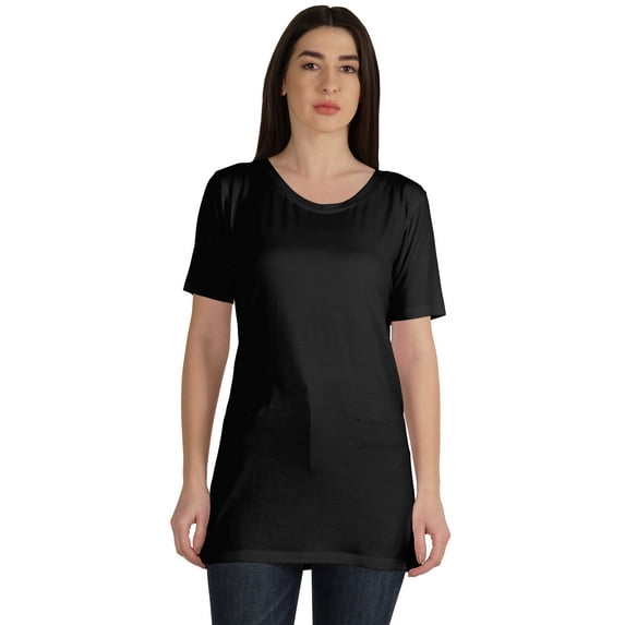 Inkmeso Plain Basic Tshirt Long Length Tee Short Sleeve Workout Top For Women