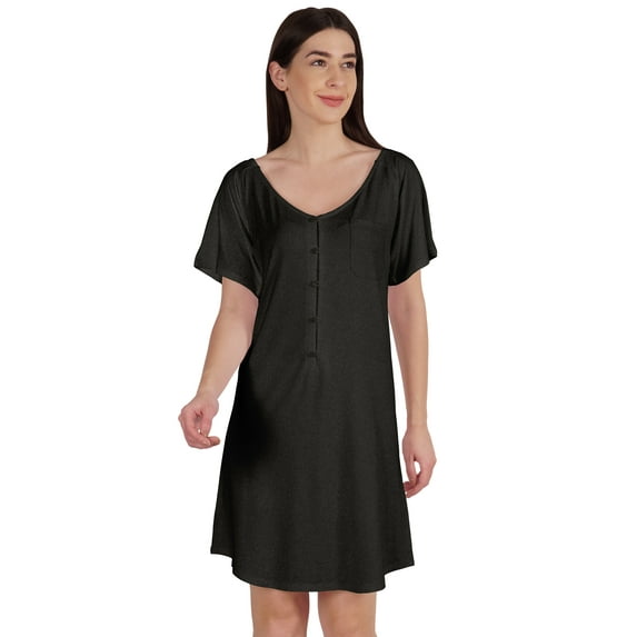 Inkmeso Plain Swing Dress Knee Length Cotton Jersey Basic Dress w/ Patch Pocket
