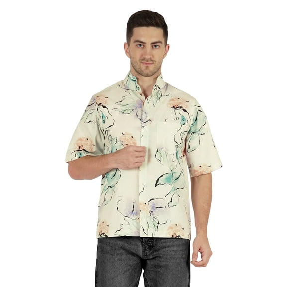 Inkmeso Printed Hawaiian Casual Button-Down Shirt For Men's Half Sleeve Beach Holiday Shirt